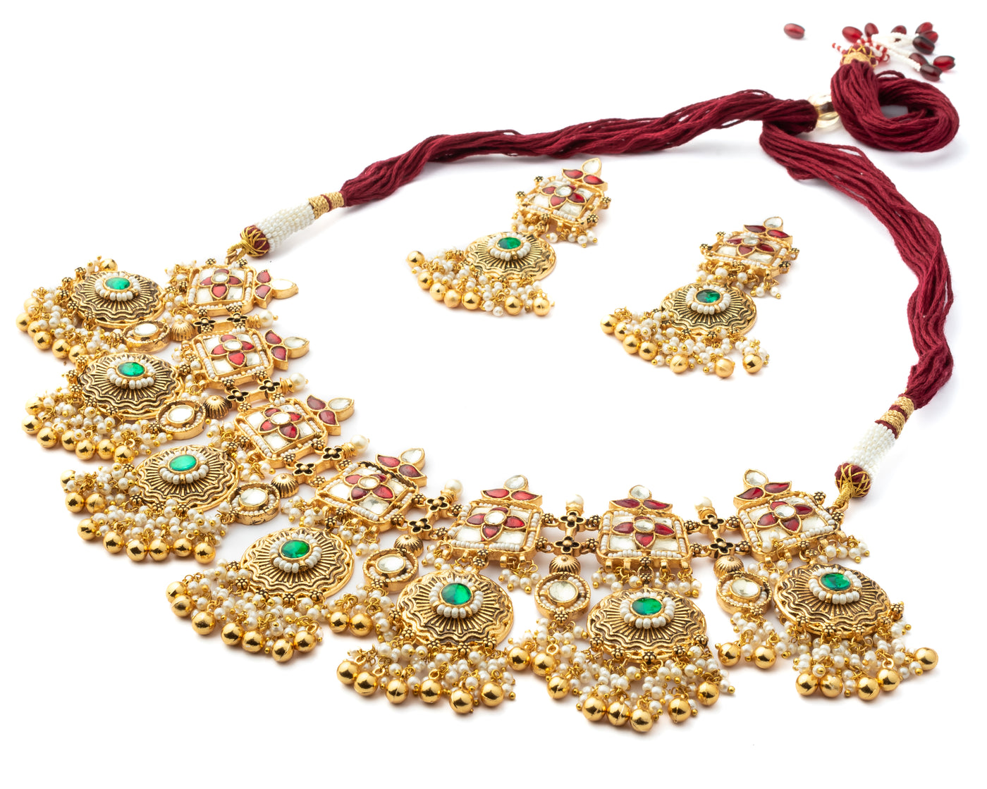 Vivinia By Vidhi Mehra Gold Plated Green Womens Kundan, Polki Necklace Set with Pair of Earrings - VN1006