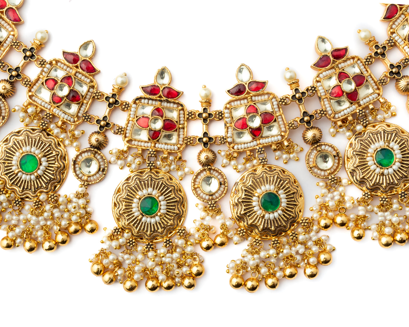 Vivinia By Vidhi Mehra Gold Plated Green Womens Kundan, Polki Necklace Set with Pair of Earrings - VN1006