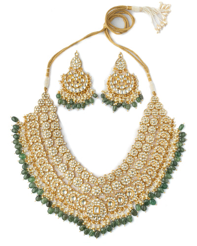 Vivinia By Vidhi Mehra Gold Plated Green Womens Kundan, Polki Necklace Set with Pair of Earrings - VN1007