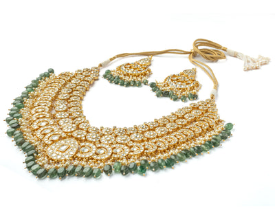 Vivinia By Vidhi Mehra Gold Plated Green Womens Kundan, Polki Necklace Set with Pair of Earrings - VN1007