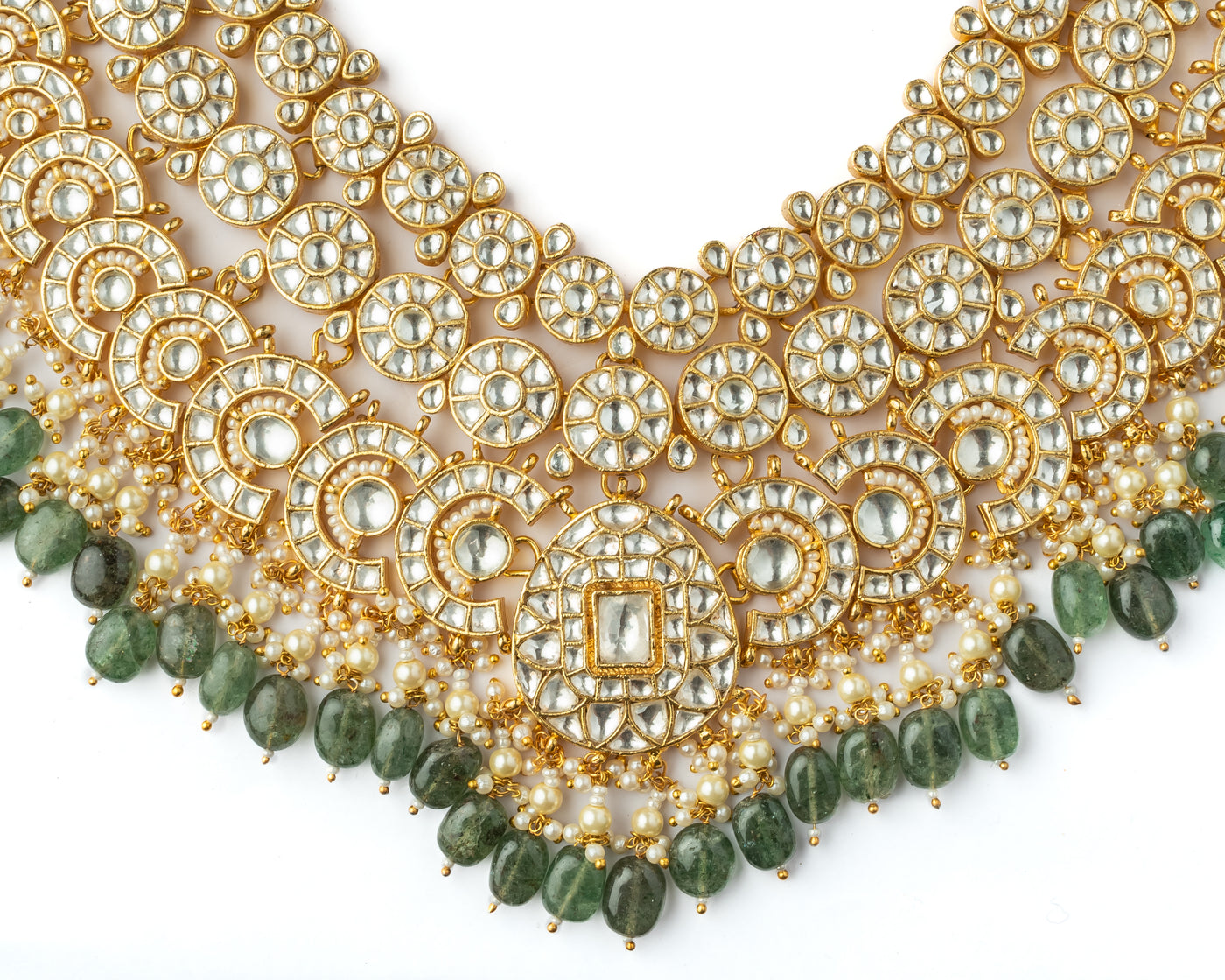 Vivinia By Vidhi Mehra Gold Plated Green Womens Kundan, Polki Necklace Set with Pair of Earrings - VN1007