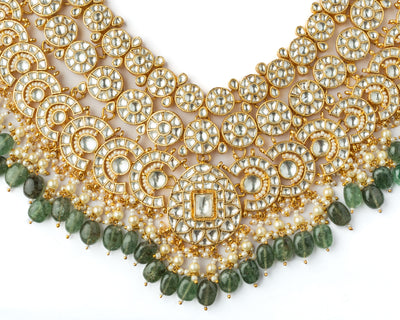 Vivinia By Vidhi Mehra Gold Plated Green Womens Kundan, Polki Necklace Set with Pair of Earrings - VN1007