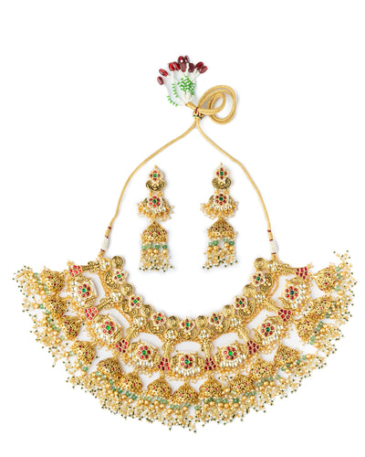 Vivinia By Vidhi Mehra Gold Plated Multicolored Womens Kundan, Polki Necklace Set with Pair of Earrings - VN1016