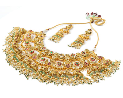 Vivinia By Vidhi Mehra Gold Plated Multicolored Womens Kundan, Polki Necklace Set with Pair of Earrings - VN1016