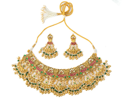 Vivinia By Vidhi Mehra Gold Plated Multicolored Womens Kundan, Polki Necklace Set with Pair of Earrings - VN1020