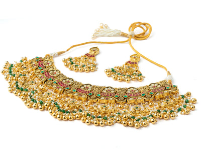 Vivinia By Vidhi Mehra Gold Plated Multicolored Womens Kundan, Polki Necklace Set with Pair of Earrings - VN1020