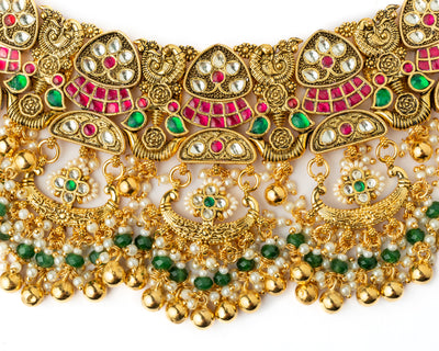 Vivinia By Vidhi Mehra Gold Plated Multicolored Womens Kundan, Polki Necklace Set with Pair of Earrings - VN1020