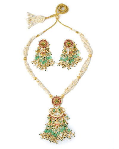 Vivinia By Vidhi Mehra Gold Plated Green Womens Kundan, Polki Necklace Set with Pair of Earrings - VN1032