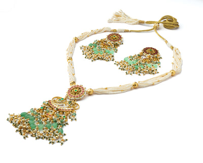 Vivinia By Vidhi Mehra Gold Plated Green Womens Kundan, Polki Necklace Set with Pair of Earrings - VN1032