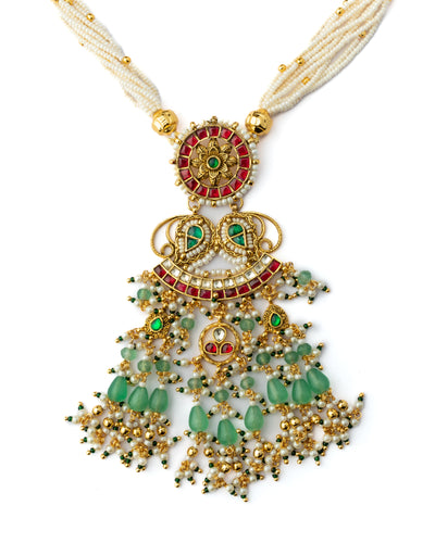 Vivinia By Vidhi Mehra Gold Plated Green Womens Kundan, Polki Necklace Set with Pair of Earrings - VN1032