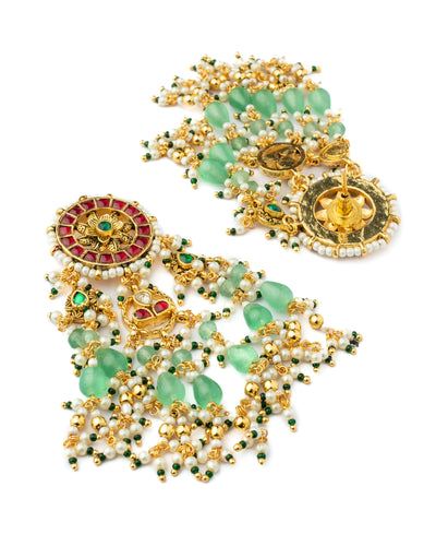 Vivinia By Vidhi Mehra Gold Plated Green Womens Kundan, Polki Necklace Set with Pair of Earrings - VN1032