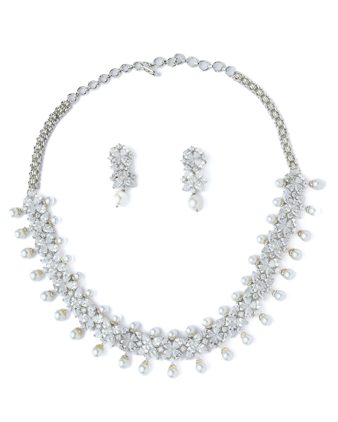 Vivinia By Vidhi Mehra Silver Plated Womens Short Necklace Set with Pair of Earrings - VN1047