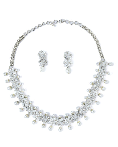 Vivinia By Vidhi Mehra Silver Plated Womens Short Necklace Set with Pair of Earrings - VN1047