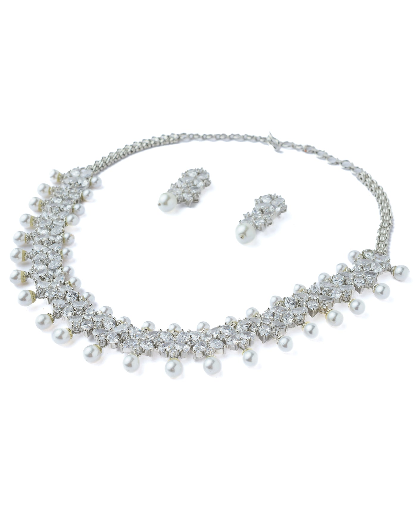 Vivinia By Vidhi Mehra Silver Plated Womens Short Necklace Set with Pair of Earrings - VN1047