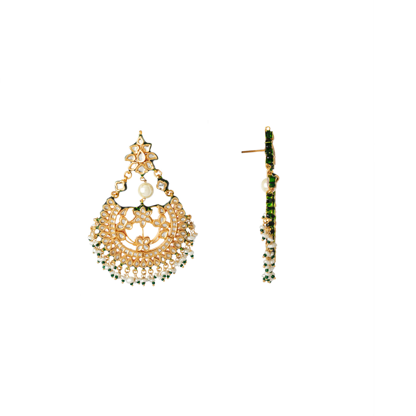 Gold Plated Meenakari Kundan Dangle Necklace & Chaandbali Earrings Set-VN412