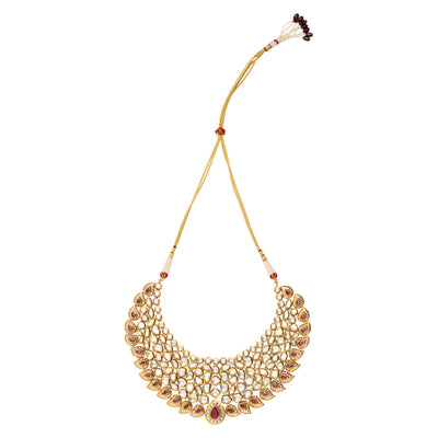 Gold Plated Kundan Studded With Gold Metal Drop Choker Necklace & Dangle Earrings Set-VN416