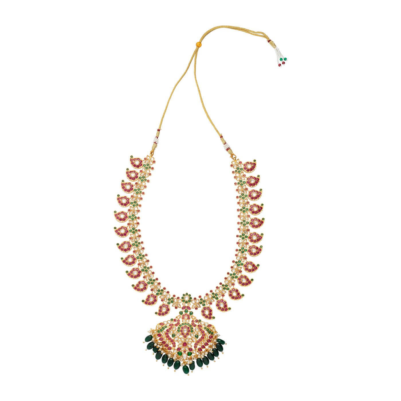 Gold Plated Multi Colour Enamelled Long Necklace & Jhumka Earrings-VN417