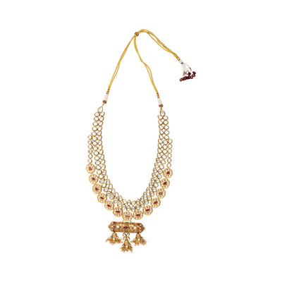 Gold Plated Kundan Polki Long Necklace & Dangle Earrings Set-VN418