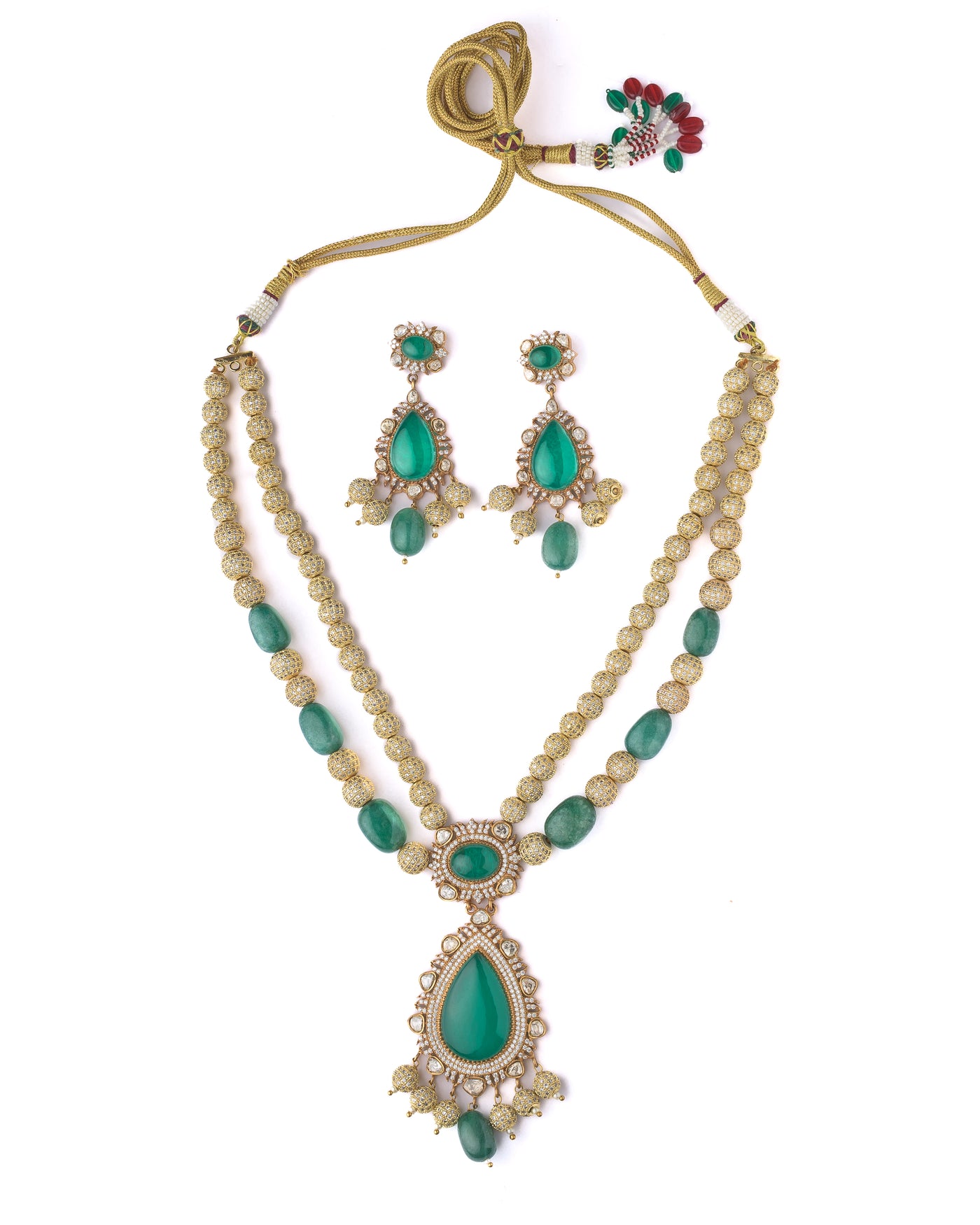 Vivinia By Vidhi Mehra Gold Plated Green Womens Short Necklace Set with Pair of Earrings - VN457