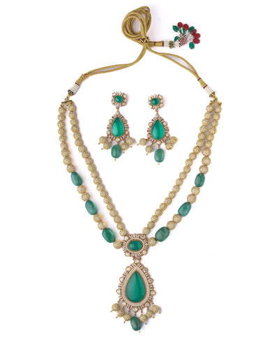 Vivinia By Vidhi Mehra Gold Plated Green Womens Short Necklace Set with Pair of Earrings - VN457