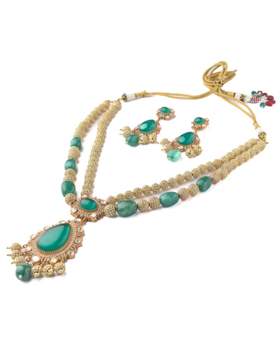 Vivinia By Vidhi Mehra Gold Plated Green Womens Short Necklace Set with Pair of Earrings - VN457