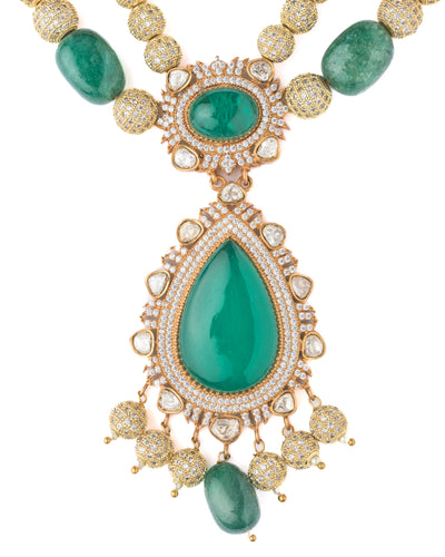 Vivinia By Vidhi Mehra Gold Plated Green Womens Short Necklace Set with Pair of Earrings - VN457