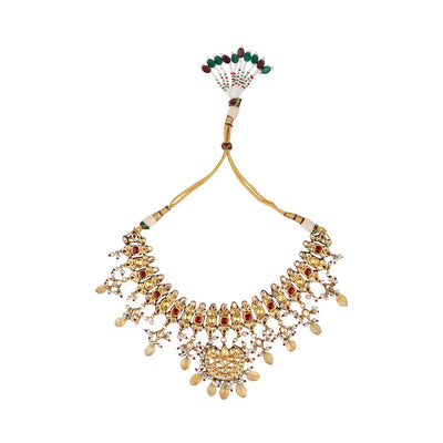 Gold Plated Kundan Polki with Synthetic Stone Choker Necklace & Dangler Earrings Set - VN575