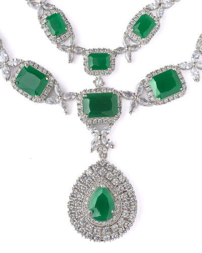 Vivinia By Vidhi Mehra Silver Plated Green Womens Short Necklace Set with Pair of Earrings - VN584