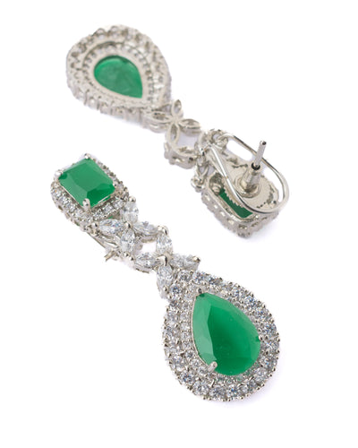 Vivinia By Vidhi Mehra Silver Plated Green Womens Short Necklace Set with Pair of Earrings - VN584