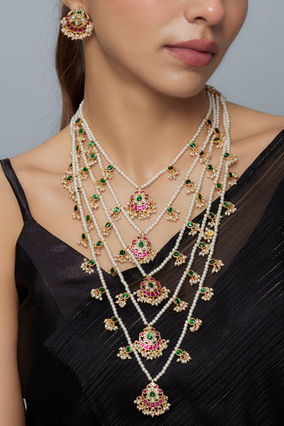 vivinia BY VIDHI MEHRA Saadgi Gold Plated White Womens Kundan, Polki Long Necklace Set with Pair of Earrings (Freesize) - VN799