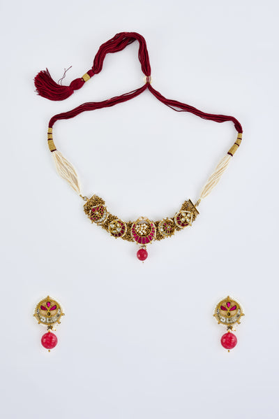 vivinia BY VIDHI MEHRA Morpankh Gold Plated Pink Womens Beaded Choker Necklace Set with  Pair of Earrings (Freesize)- VN802