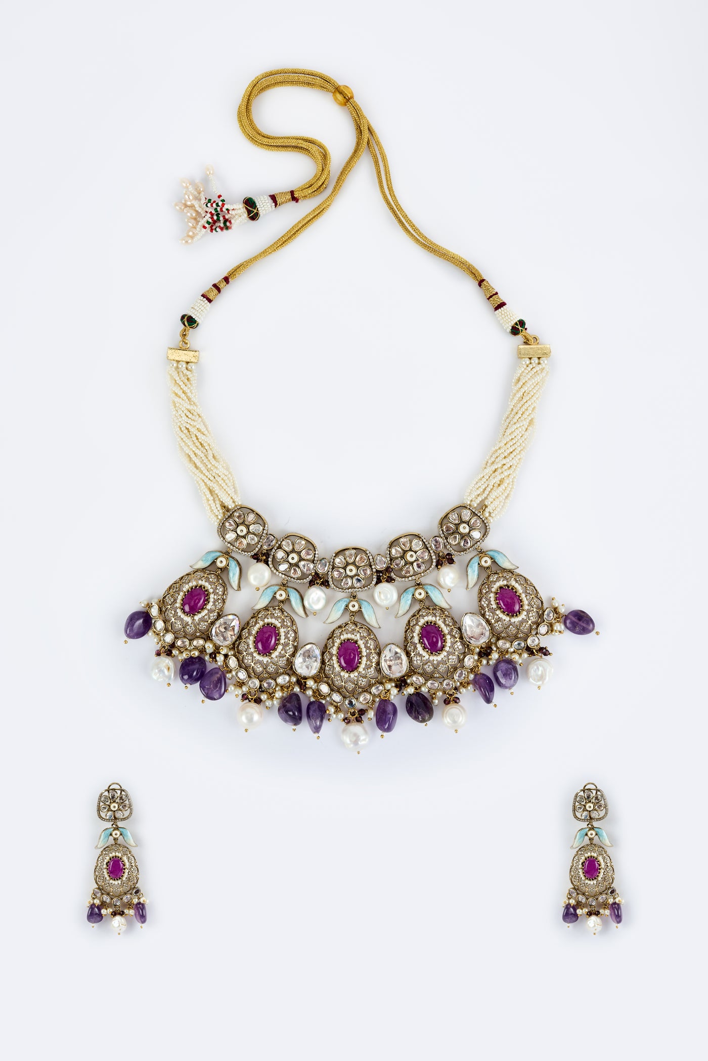 vivinia BY VIDHI MEHRA Florence Gold Plated Purple Womens Kundan, Polki Short Necklace Set with Pair of Earrings (Freesize) - VN821