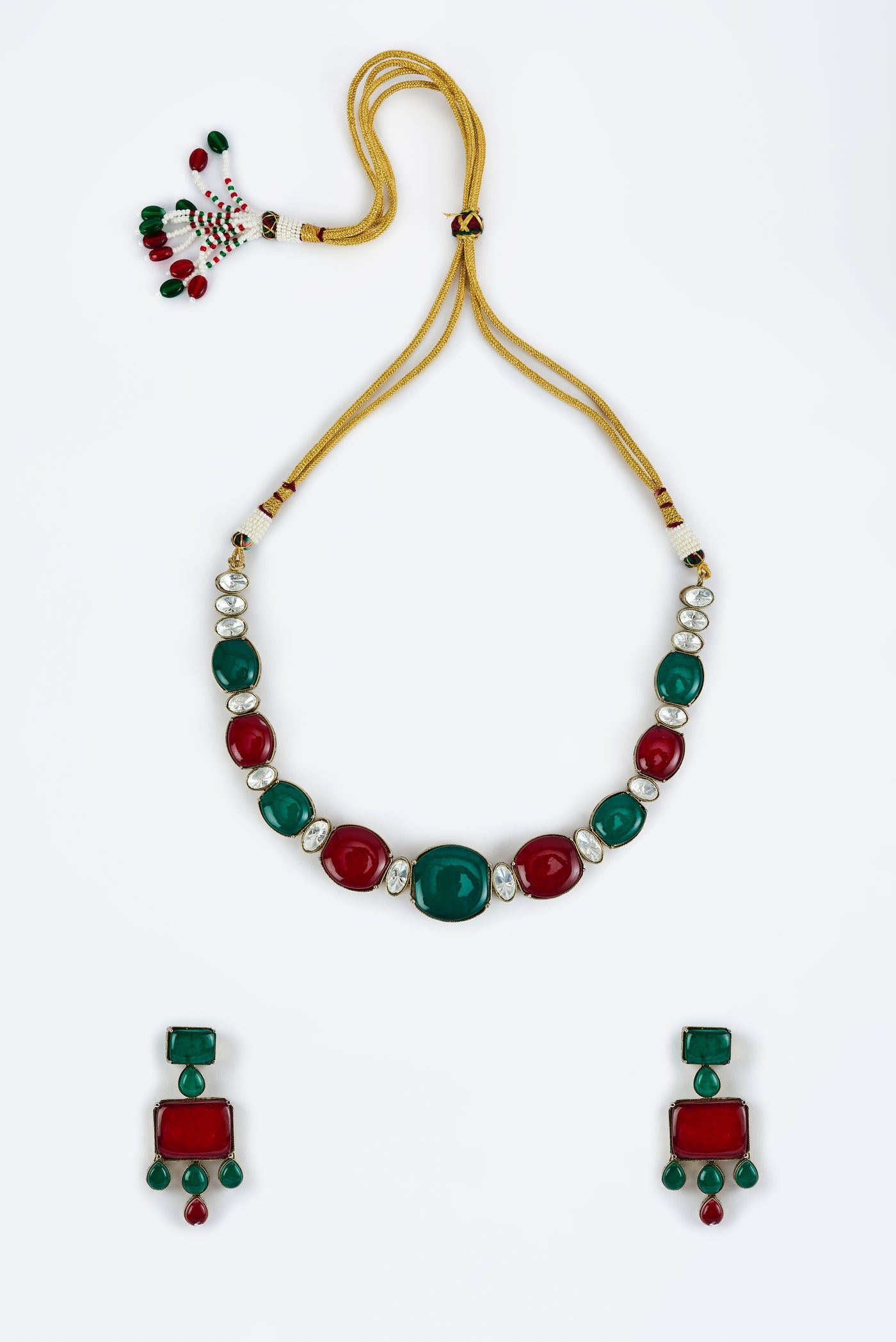 vivinia BY VIDHI MEHRA Florence Green & Red Red Womens Contemporary Choker Necklace Set with Pair of Earrings (Freesize) - VN852