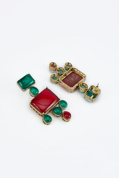 vivinia BY VIDHI MEHRA Florence Green & Red Red Womens Contemporary Choker Necklace Set with Pair of Earrings (Freesize) - VN852