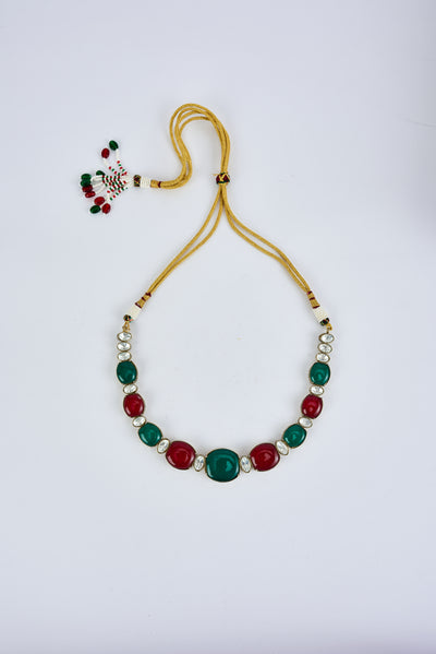 vivinia BY VIDHI MEHRA Florence Green & Red Red Womens Contemporary Choker Necklace Set with Pair of Earrings (Freesize) - VN852