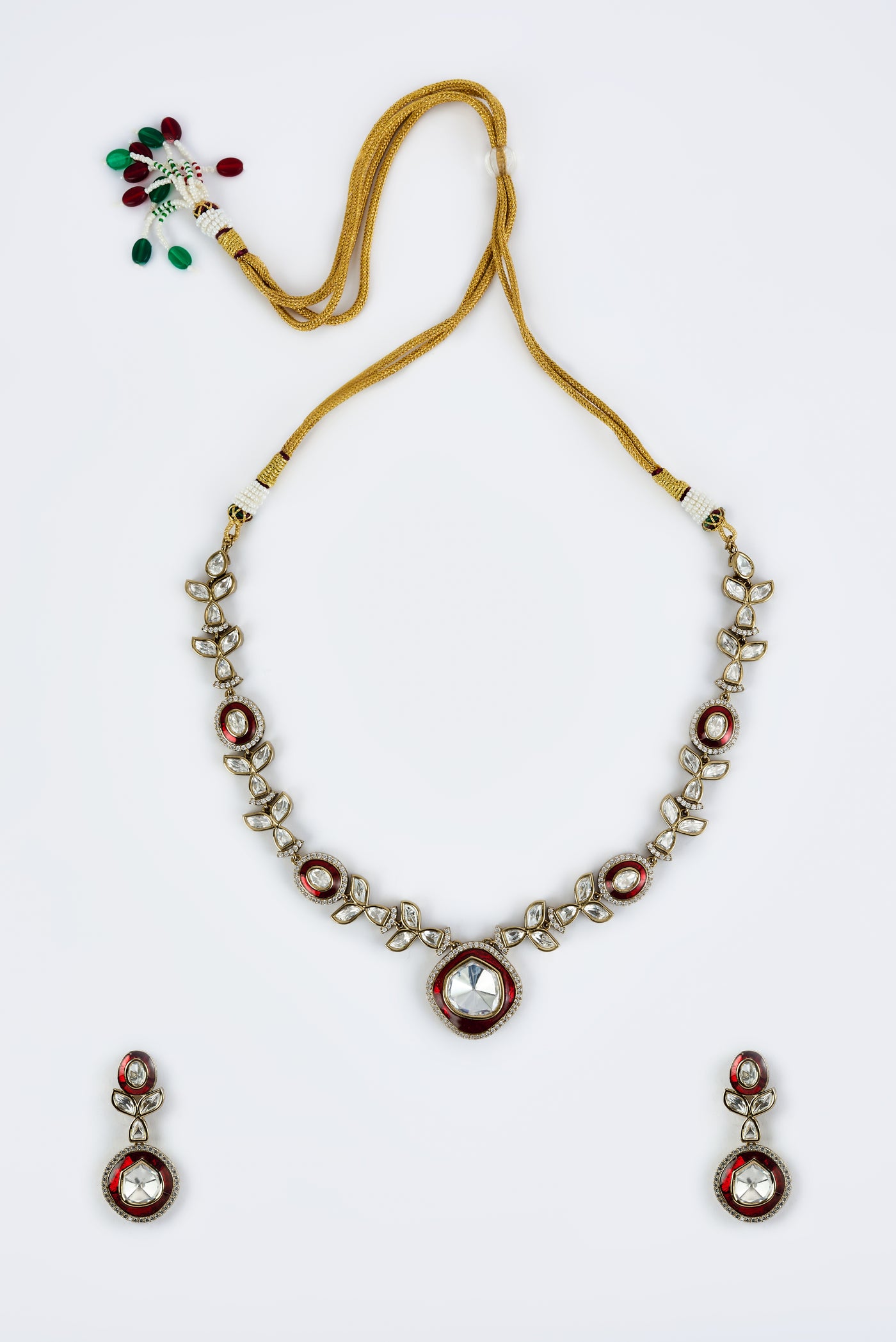 vivinia BY VIDHI MEHRA Burgandi Gold Plated Red Womens Kundan, Polki Short Necklace Set with Pair of Earrings (Freesize) - VN857