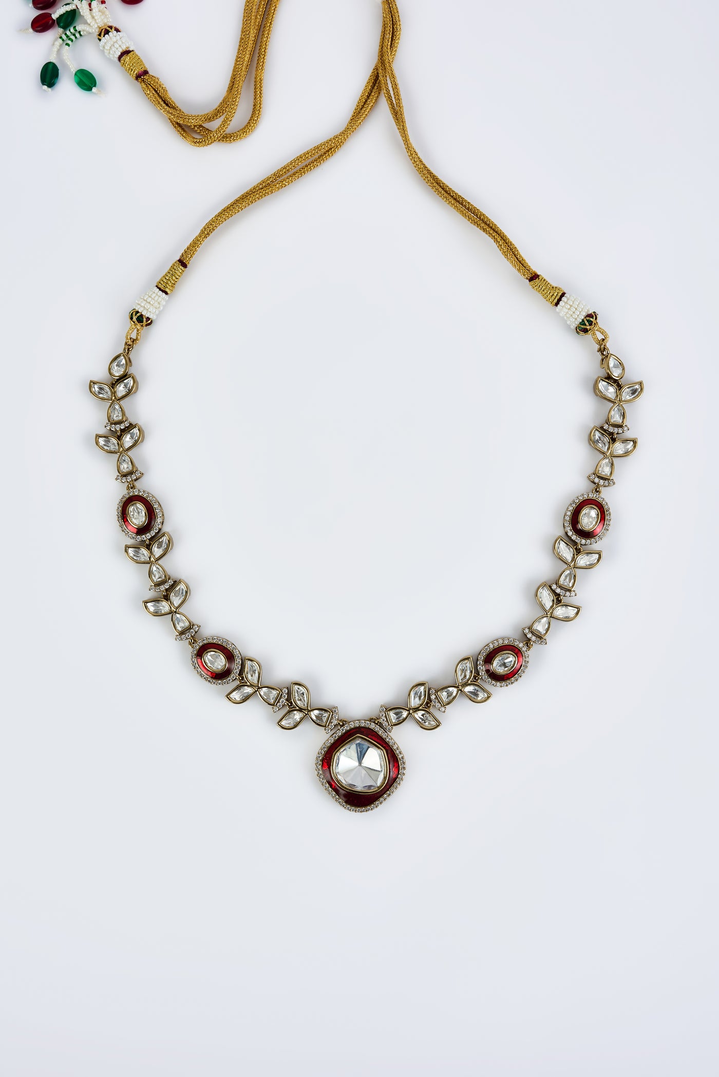 vivinia BY VIDHI MEHRA Burgandi Gold Plated Red Womens Kundan, Polki Short Necklace Set with Pair of Earrings (Freesize) - VN857