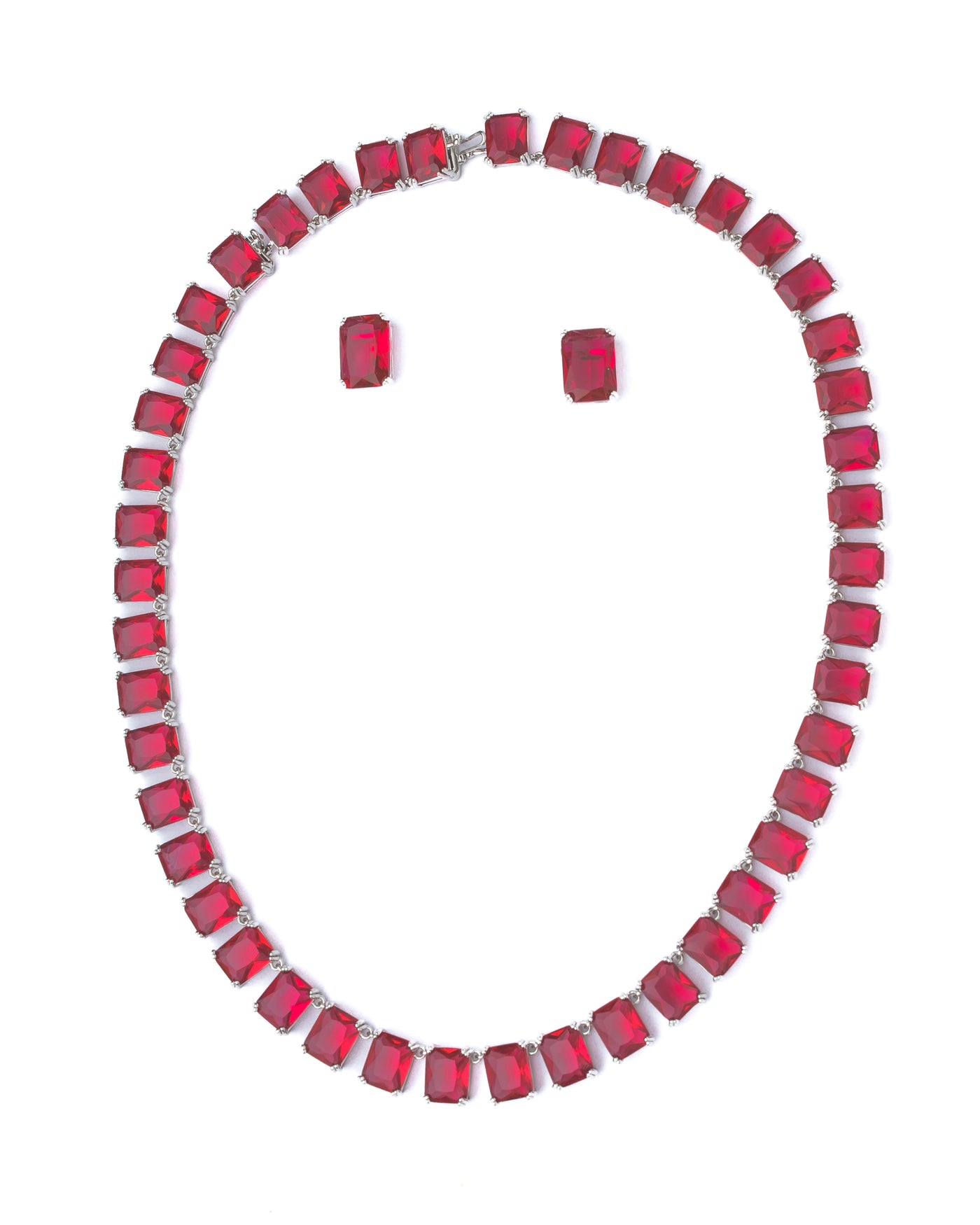 Vivinia By Vidhi Mehra Silver Plated Red Womens Short Necklace Set with Pair of Earrings - VN872