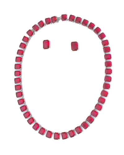 Vivinia By Vidhi Mehra Silver Plated Red Womens Short Necklace Set with Pair of Earrings - VN872