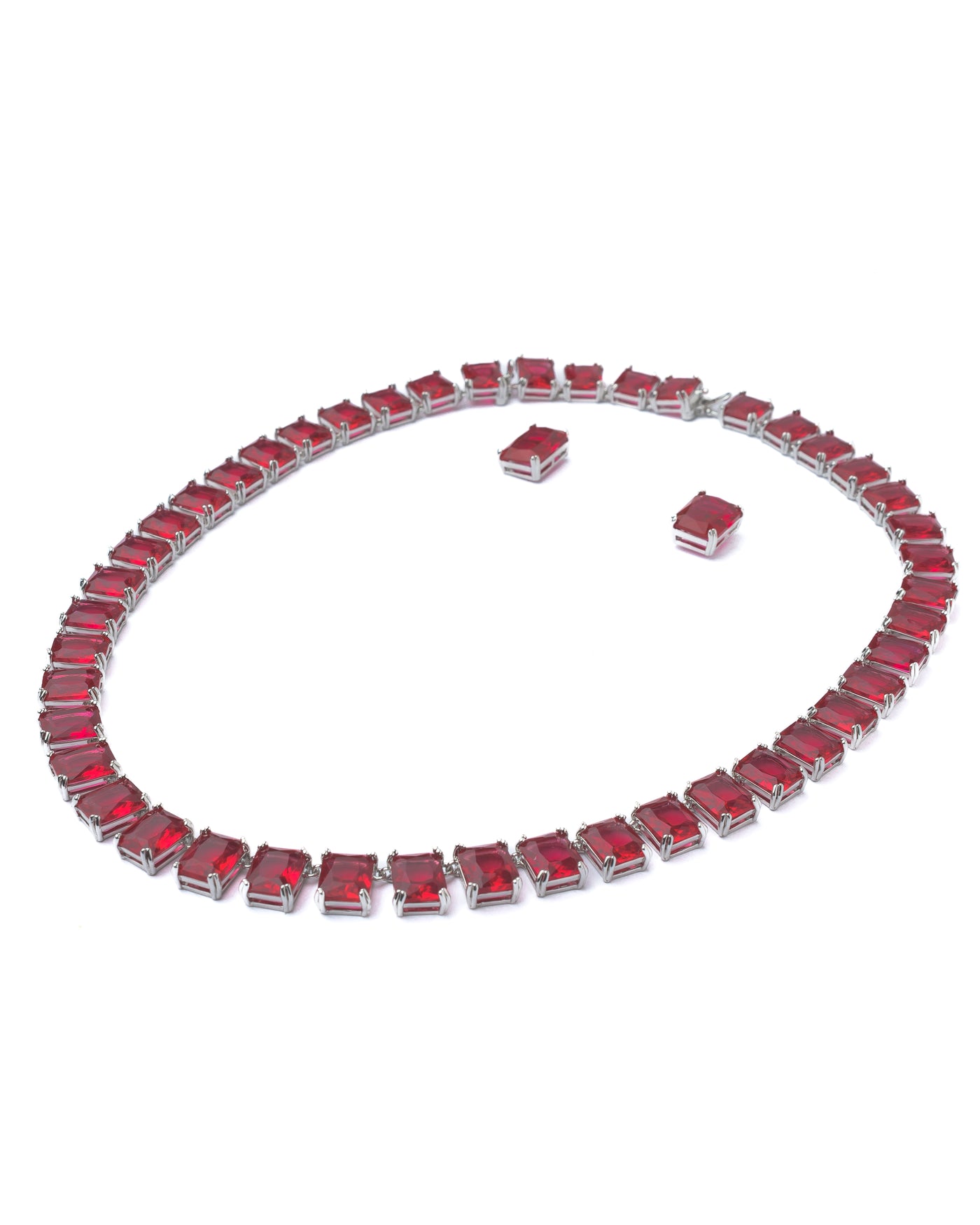 Vivinia By Vidhi Mehra Silver Plated Red Womens Short Necklace Set with Pair of Earrings - VN872