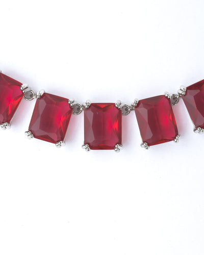 Vivinia By Vidhi Mehra Silver Plated Red Womens Short Necklace Set with Pair of Earrings - VN872