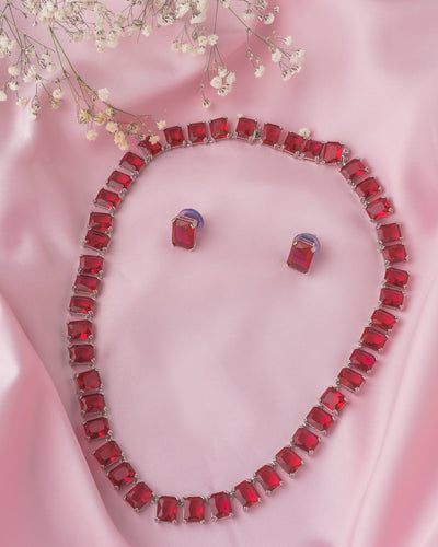 Vivinia By Vidhi Mehra Silver Plated Red Womens Short Necklace Set with Pair of Earrings - VN872