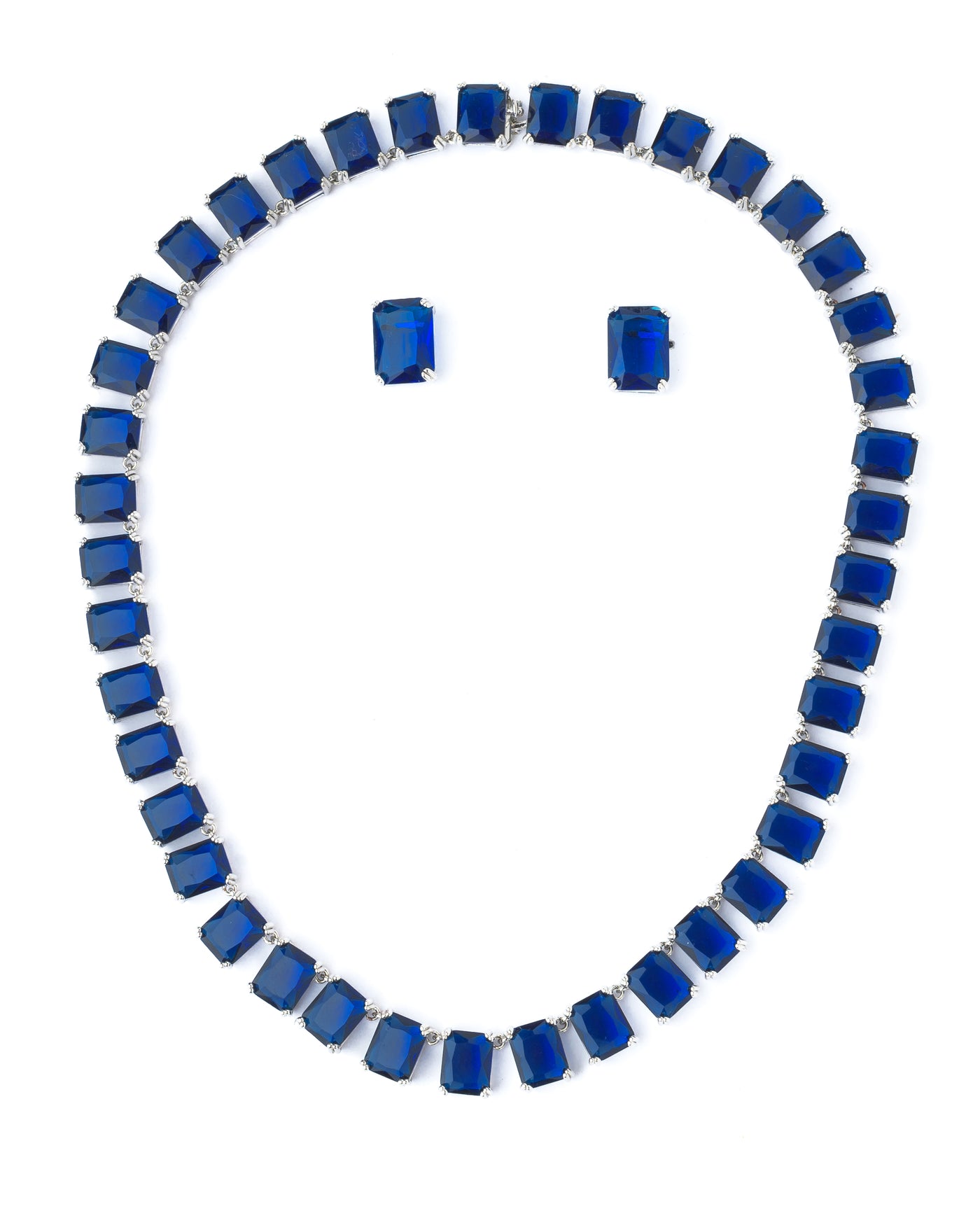 Vivinia By Vidhi Mehra Silver Plated Blue Womens Short Necklace Set with Pair of Earrings - VN873