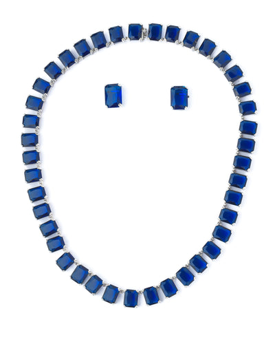 Vivinia By Vidhi Mehra Silver Plated Blue Womens Short Necklace Set with Pair of Earrings - VN873