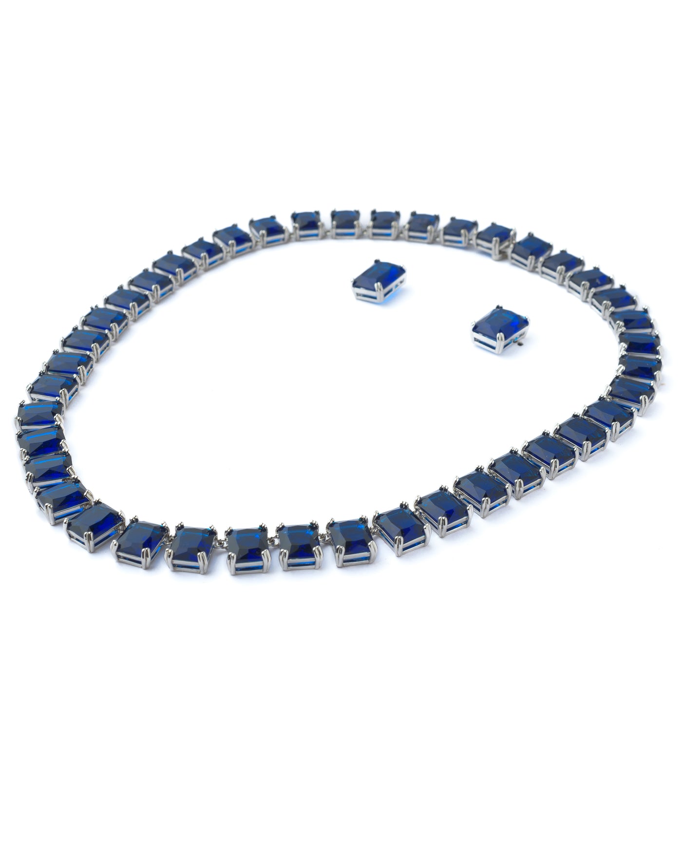 Vivinia By Vidhi Mehra Silver Plated Blue Womens Short Necklace Set with Pair of Earrings - VN873