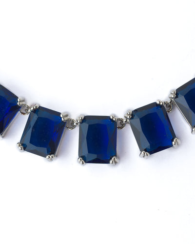 Vivinia By Vidhi Mehra Silver Plated Blue Womens Short Necklace Set with Pair of Earrings - VN873