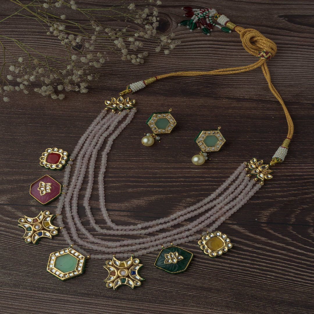 Vivinia By Vidhi Mehra Gold Plated Purple Womens Long Necklace Set with Pair of Earrings - VN886