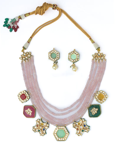 Vivinia By Vidhi Mehra Gold Plated Purple Womens Long Necklace Set with Pair of Earrings - VN886