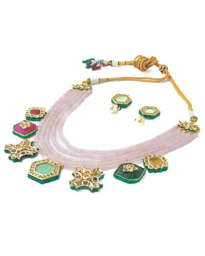 Vivinia By Vidhi Mehra Gold Plated Purple Womens Long Necklace Set with Pair of Earrings - VN886