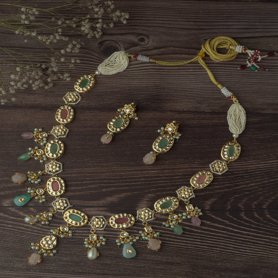 Vivinia By Vidhi Mehra Gold Plated Multicolored Womens Long Necklace Set with Pair of Earrings - VN887